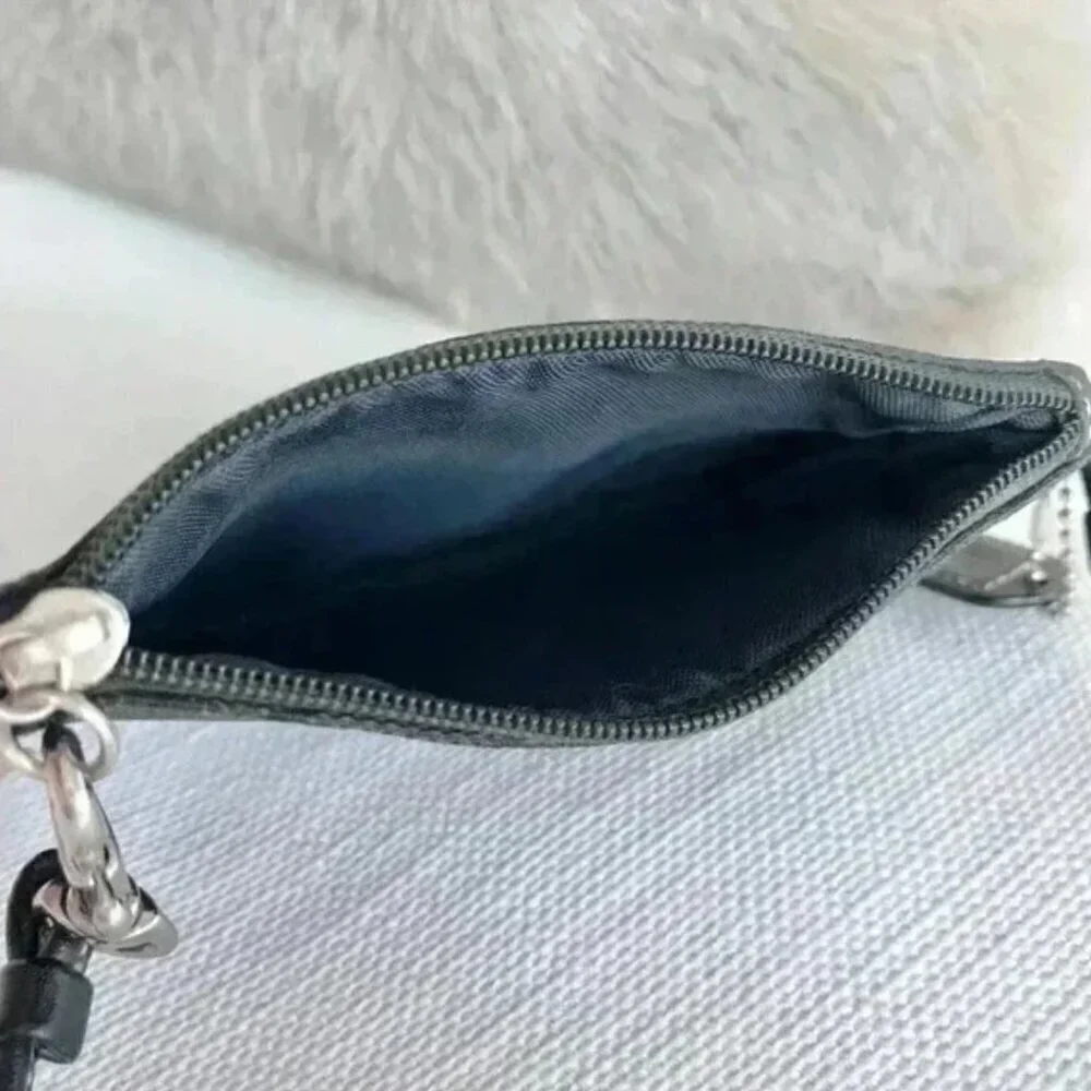 Coach Black Monogram Jacquard Leather Wristlet Wallet Small Designer Bag